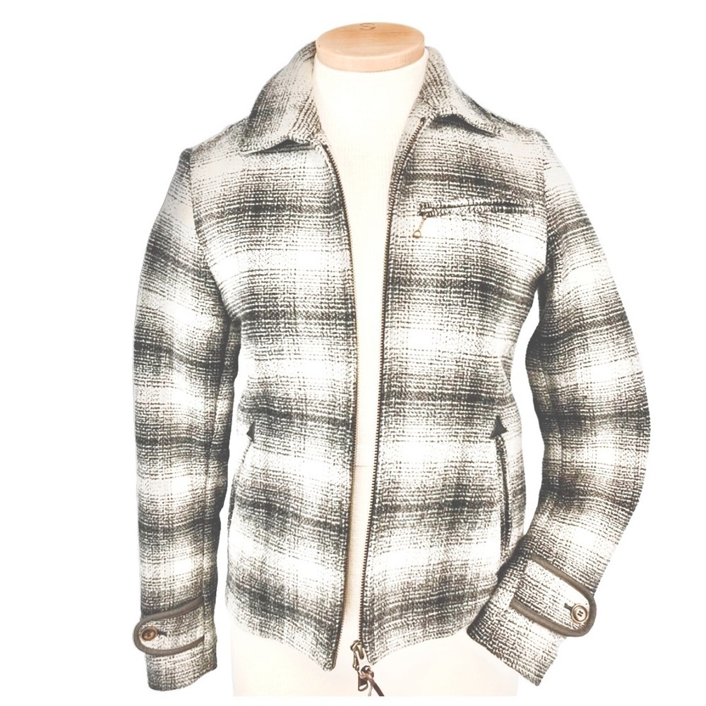 Guideboat Company 100% Wool Gray/Off White Plaid Traveler Jacket Fitted Cut SZ M